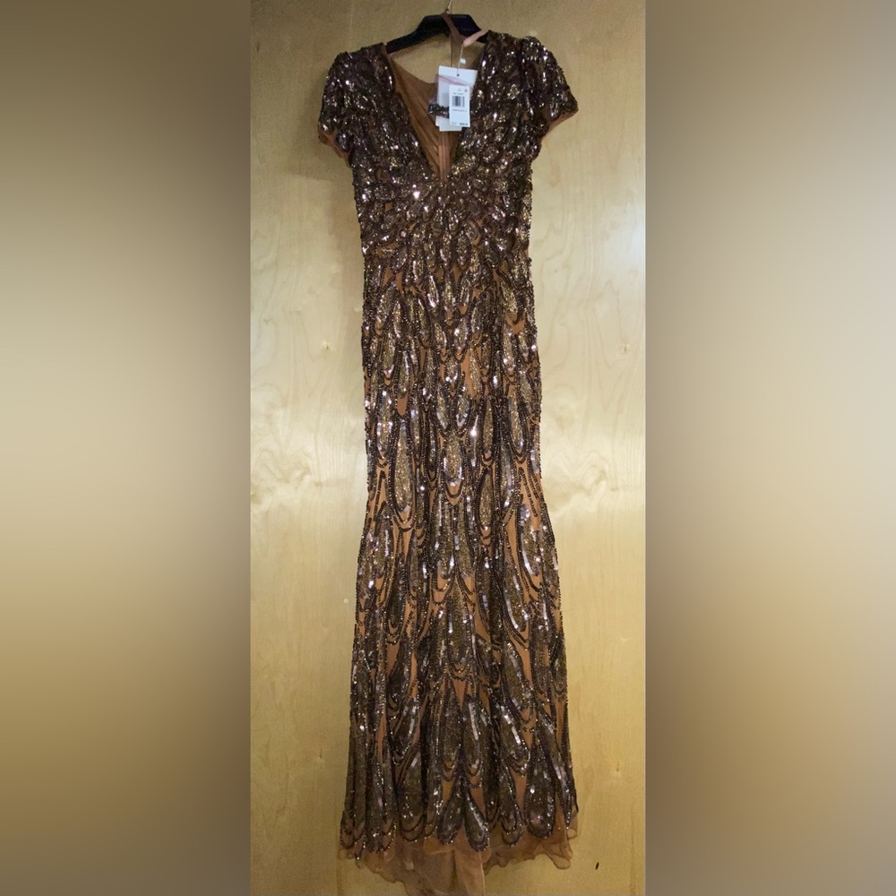 Mac Duggal Hand-Beaded Chocolate Sequin Evening Gown – Stunning in Person